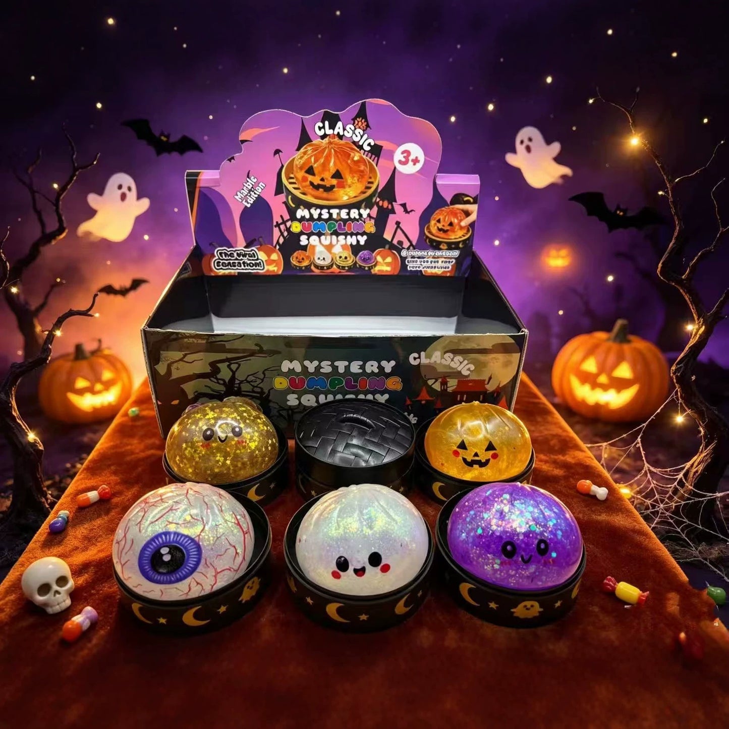 The Latest Hit: Halloween-themed Realistic Bun-shaped Squishy Stress-relief Toy with Slow Rebound and Flashing Lights