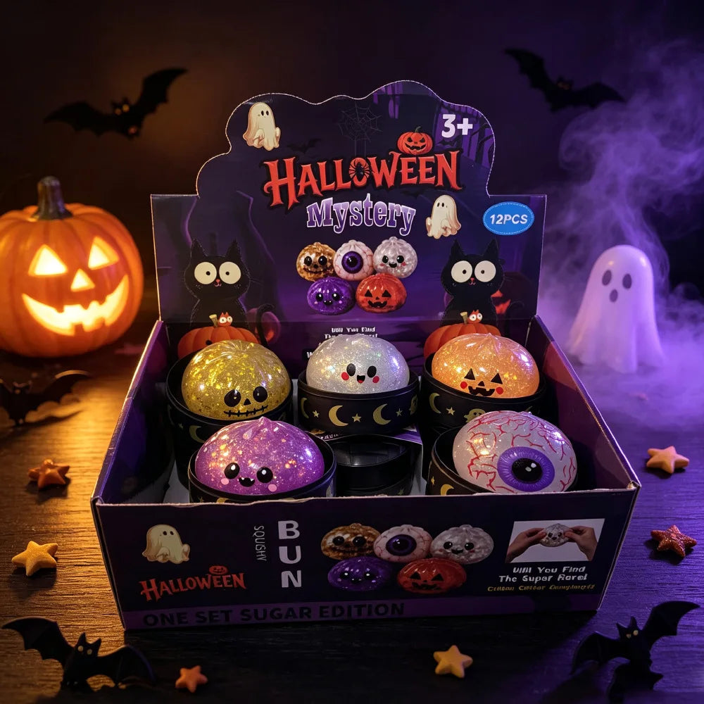 The Latest Hit: Halloween-themed Realistic Bun-shaped Squishy Stress-relief Toy with Slow Rebound and Flashing Lights